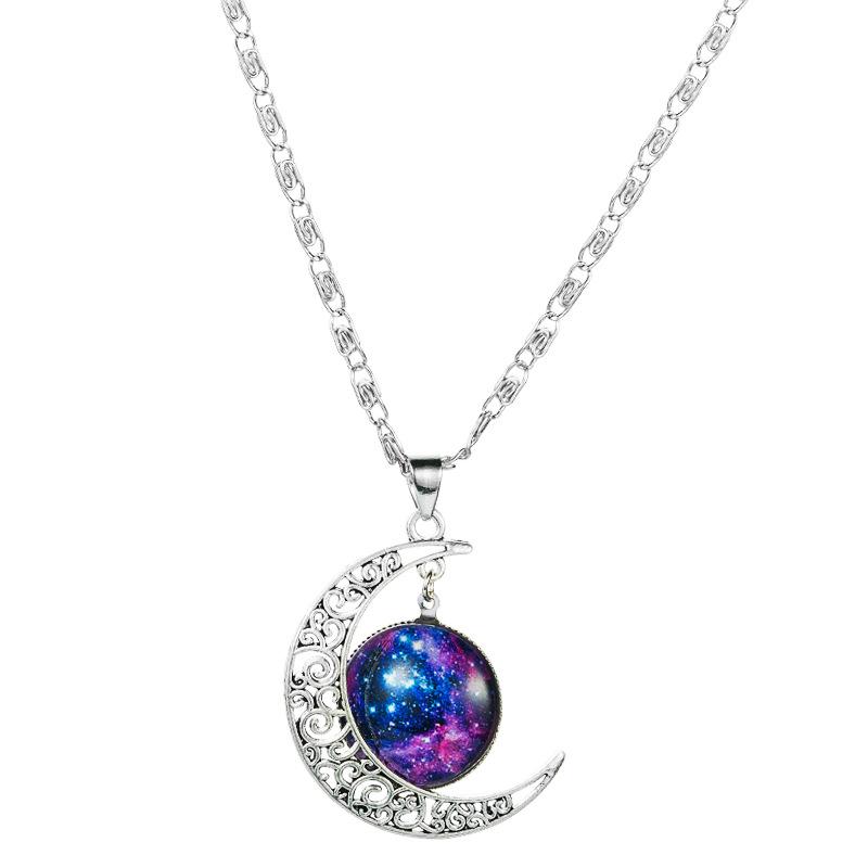 Moon Galaxy Starry Sky Gemstone Necklace, Fashionable Hip Hop Sweater Chain Jewelry For Men And Women