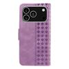 For iPhone 17 Pro Leather Case Wallet Stand Grids Imprinted Phone Cover with Strap
