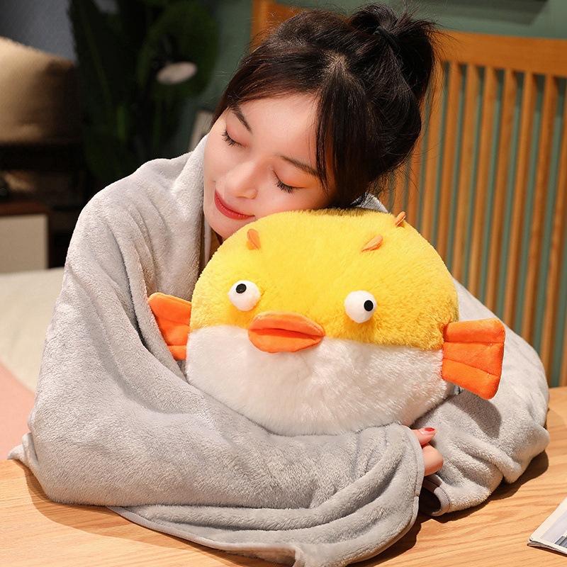 Cute Chubby Little Crocodile Throw Pillow Plush Toy Doll Puffer Fish Doll Home Pillow Cushion Nap Cover Blanket