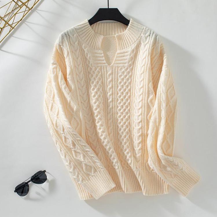 Vintage Knitwear Sweater Loose Long Sleeve V-Neck Pullover Solid Color Top Autumn Winter