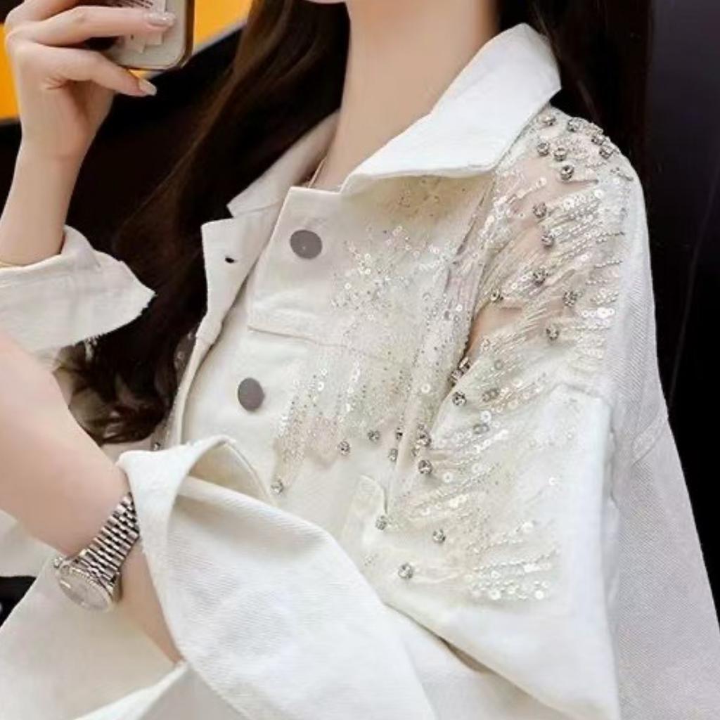 Cowboy Jacket, Women's Short Design, Niche Casual, Heavy Industry, Rhinestone Mesh Top