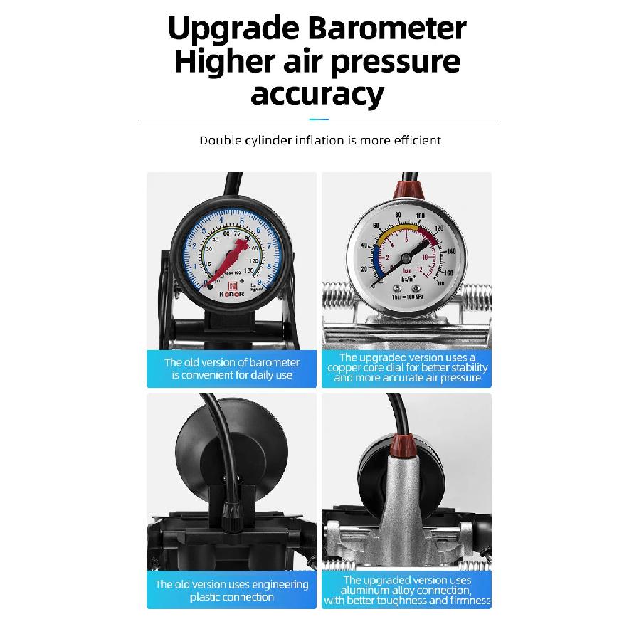 ROCKBROS High Pressure Foot Pump with Pressure Gauge Car Air Pump UK/AV/FV Universal Bicycle Motorcycle Folded Inflatable Pump