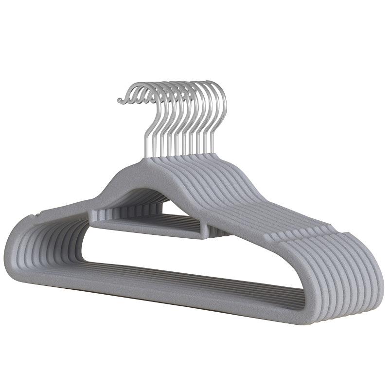 Durable Gray Flocked Hangers Set - 10 Piece Multifunctional Wardrobe Storage & Drying Solution