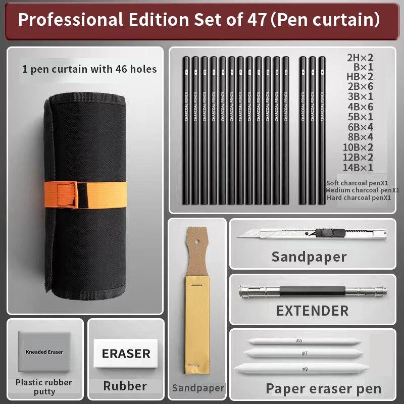 Schetspen Set Tekenpen Schetspotlood Student Tekenen Kunst Tekenkwast HB Pen Gordijn Set Doos