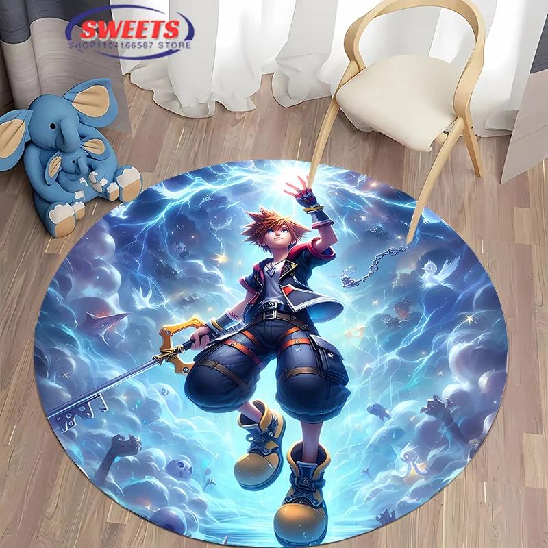 Disney Kingdom Hearts Round Carpet,Non-Slip Play Mat Floor Rug for Living Room Bedroom Kid's Room Round Mat,Durable Washable Mat