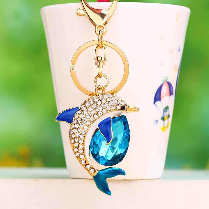 

Vibrant And Blue Pink Dolphin Keychain With Sparkling Gemstone For Memorable Keepsakes Blue Dolphin