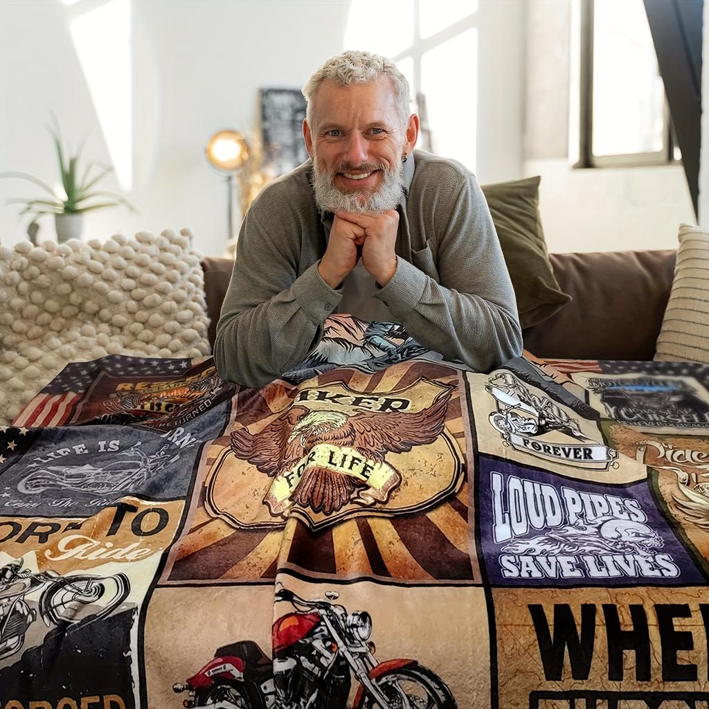 Coperta a collage di moto retrò - Morbida, confortevole, decorazione elegante, comfort per la casa, un regalo ideale per gli appassionati di moto