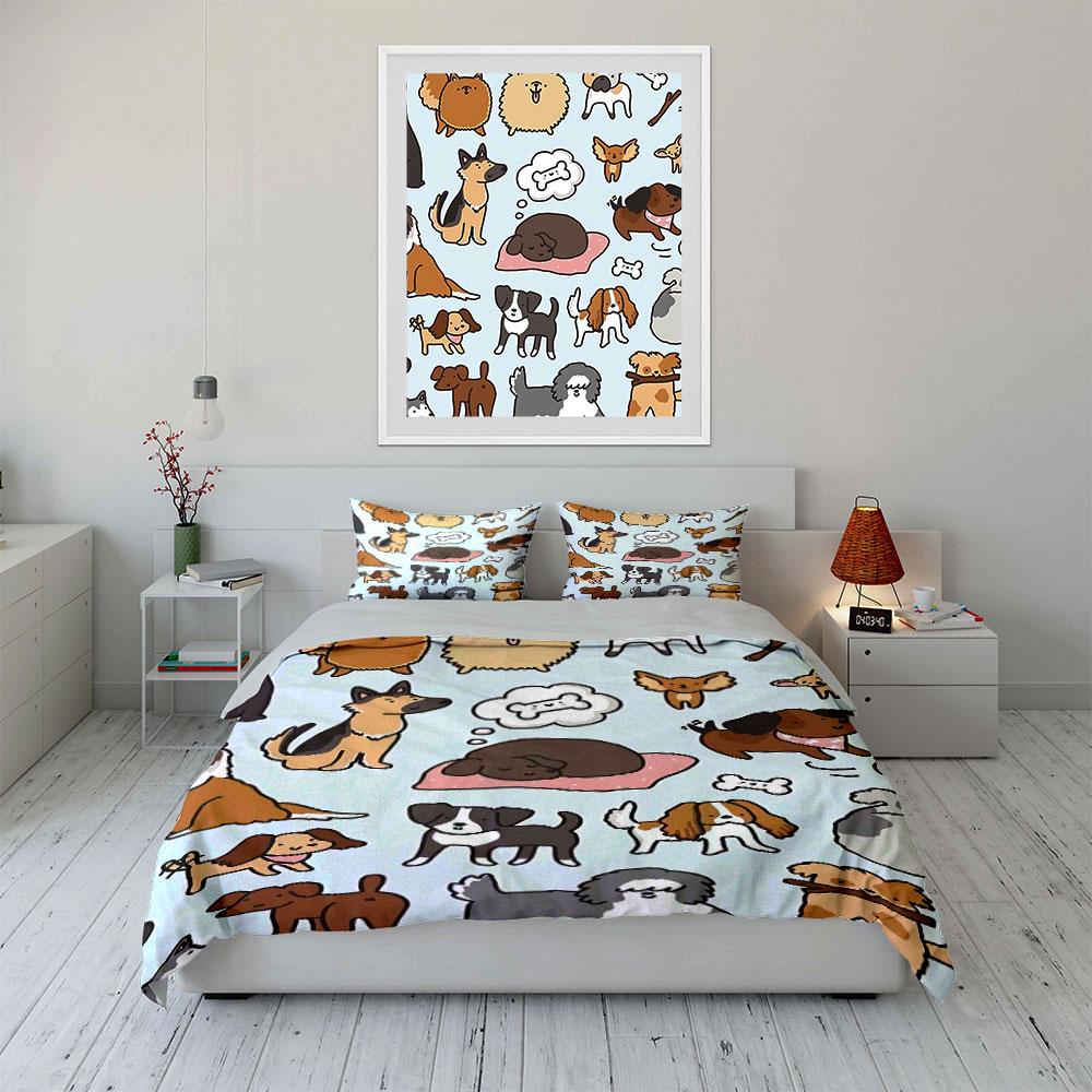 Cartoon Dogs Bedding Set Bedding Duvet Cover Set Duvet Cover Pillowcases (1 * Duvet Cover 2 * Pillowcases, without duvet insert)