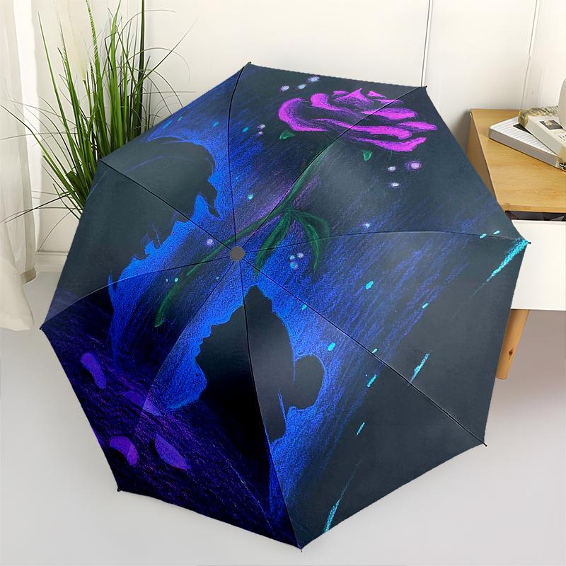 

Rose Silhouette Lovers Embrace Automatic Opening and Closing Umbrella - 8 Ribs Portable Folding Umbrella with Plastic Handle, Suitable for