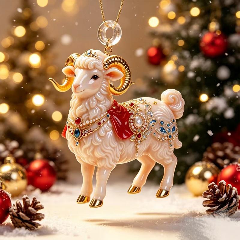 Cute Flat Acrylic Christmas Sheep Ornament Hanging Lamb Pendant for Xmas Tree Office Desk Holiday Party Decor