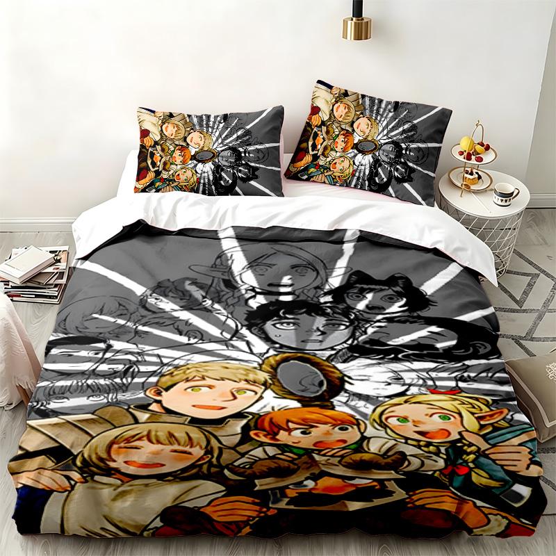Delicious In Dungeon 3pc Set Perfect for Bedroom Use Comfortable Bedding Set Includes a Duvet Cover and Two Pillowcases Ideal Birthday or Christmas Gi