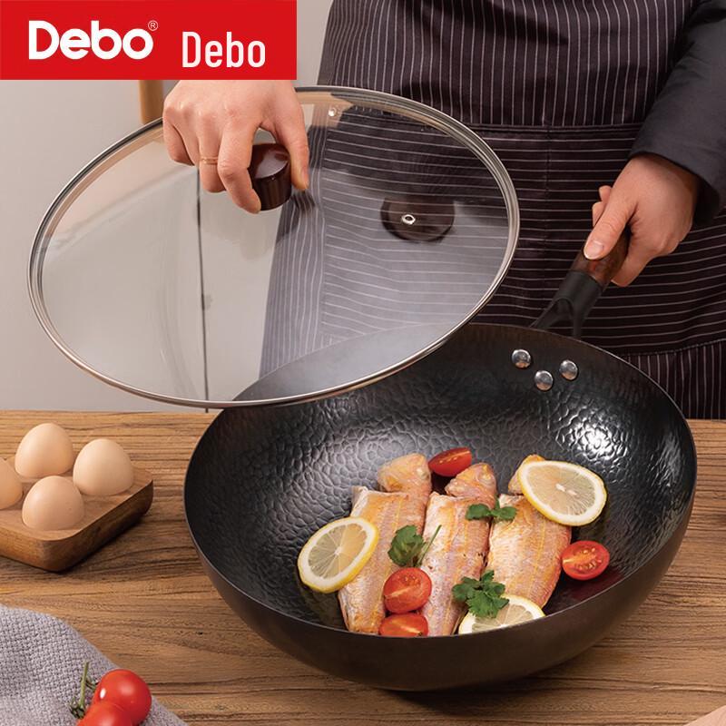 

Debo Non-Coated Hammered Iron Wok with Glass Lid