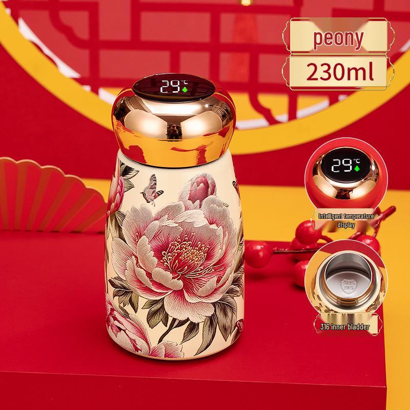 Compact Ceramic Thermos Cup with Smart Temperature Display - Chinese Style
