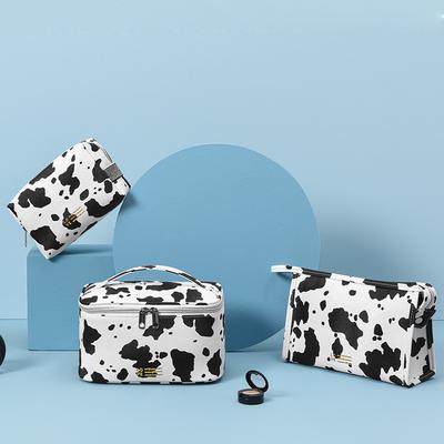 Fashion Cute Makeup Pouch Portable Cow Print Make Up Toiletry Bag Multifunctional Zipper Organizer for Vacation Camping Party