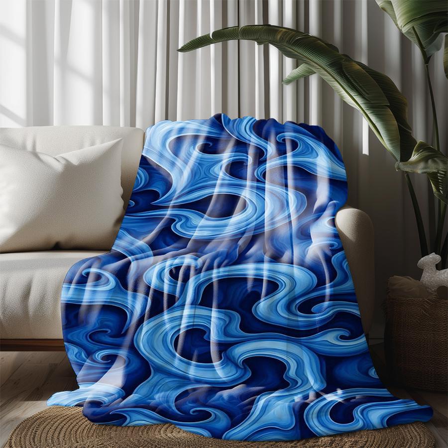 Blue Wave Pattern Microfiber Flannel Cover Blanket Bedroom Living Room Sofa Soft And Comfortable Home Decoration