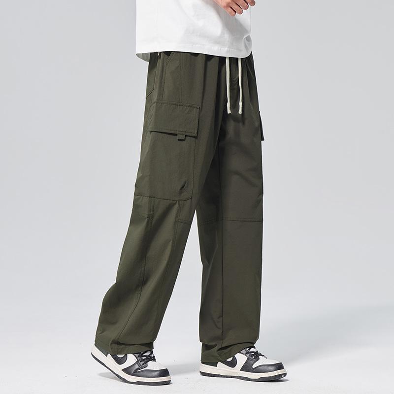 American tooling trendy brand loose straight long pants men's solid color fashion versatile wide leg drape lace-up casual pants