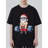 Men's Black T-Shirt Santa Claus Lifting Barbell Cartoon Print Casual Wear for Christmas Gym Fitness Fun Holiday Gift