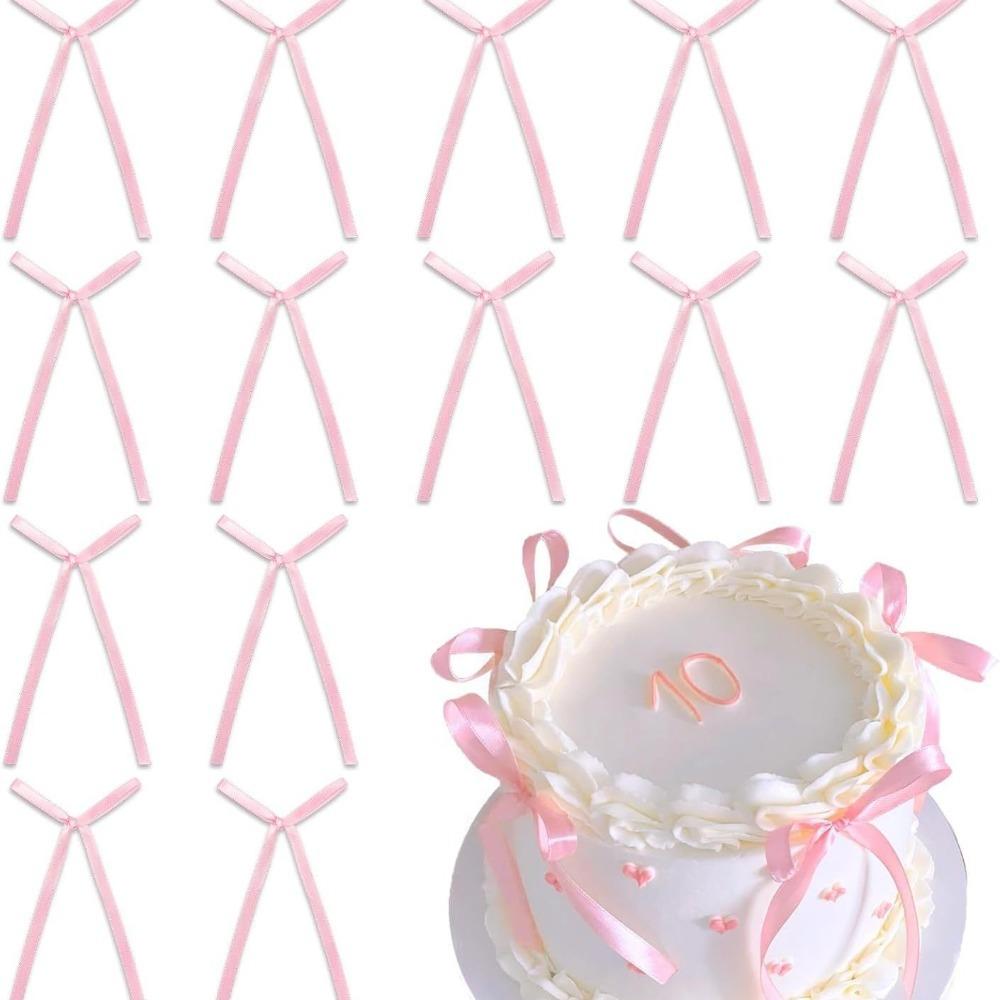 20Pcs Cartoon Cake Decorating DIY Satin Ribbon Bow Ribbion Cake Topper Cloth Cake Decoration Ornaments Birthday Party Decor