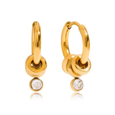 Youthway Minimalist Gold Color Plated Stainless Steel And White Zirconia Hoop Earrings Women Commuter Fashion Accessories