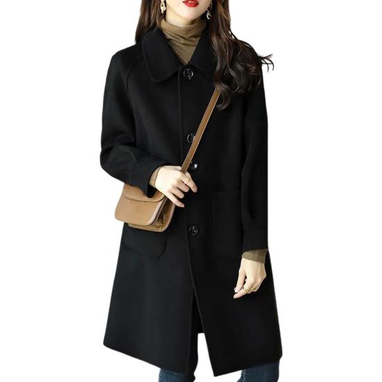 Women Winter Overcoat Turn-down Collar Pockets Pure Color Single-breasted Cardigan Loose Fit Coat Thermal Long Sleeves Commuting Dating Winter Coat