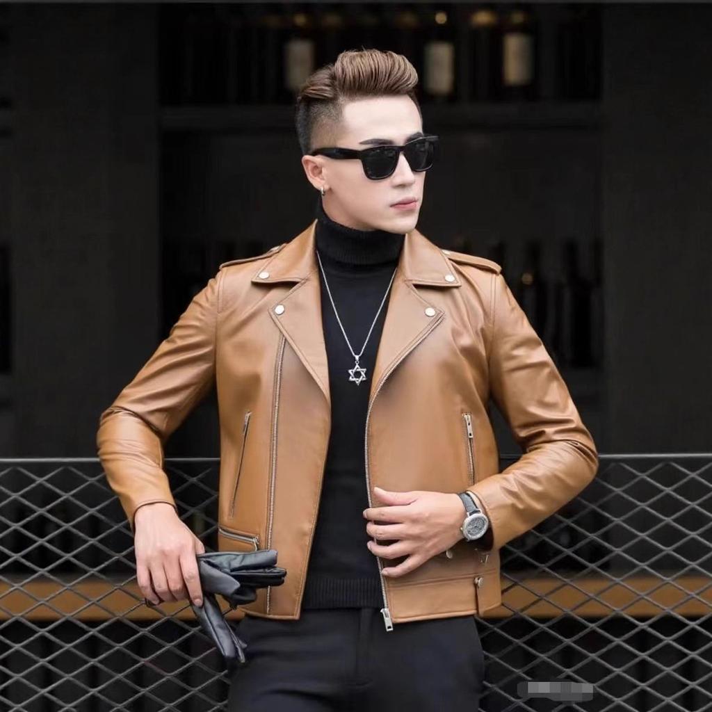 Steelstamp printed leather jacket men's spring and autumn lapel zipper locomotive riding trend fashion loose casual pu leather jacket