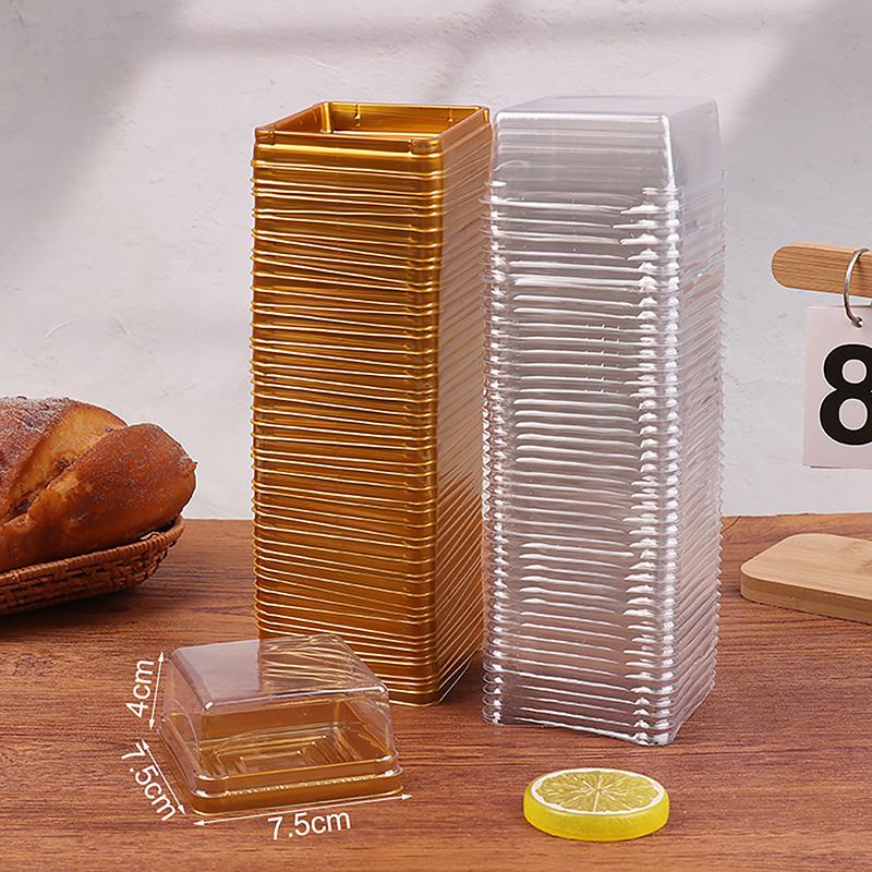 

50 шт. Десертний Еклер з Яєчним Жовтком Прозора Квадратна Пластикова Коробка для Мафінів Контейнер для Місячного Пирога Пакування для Випічки 100g золотий