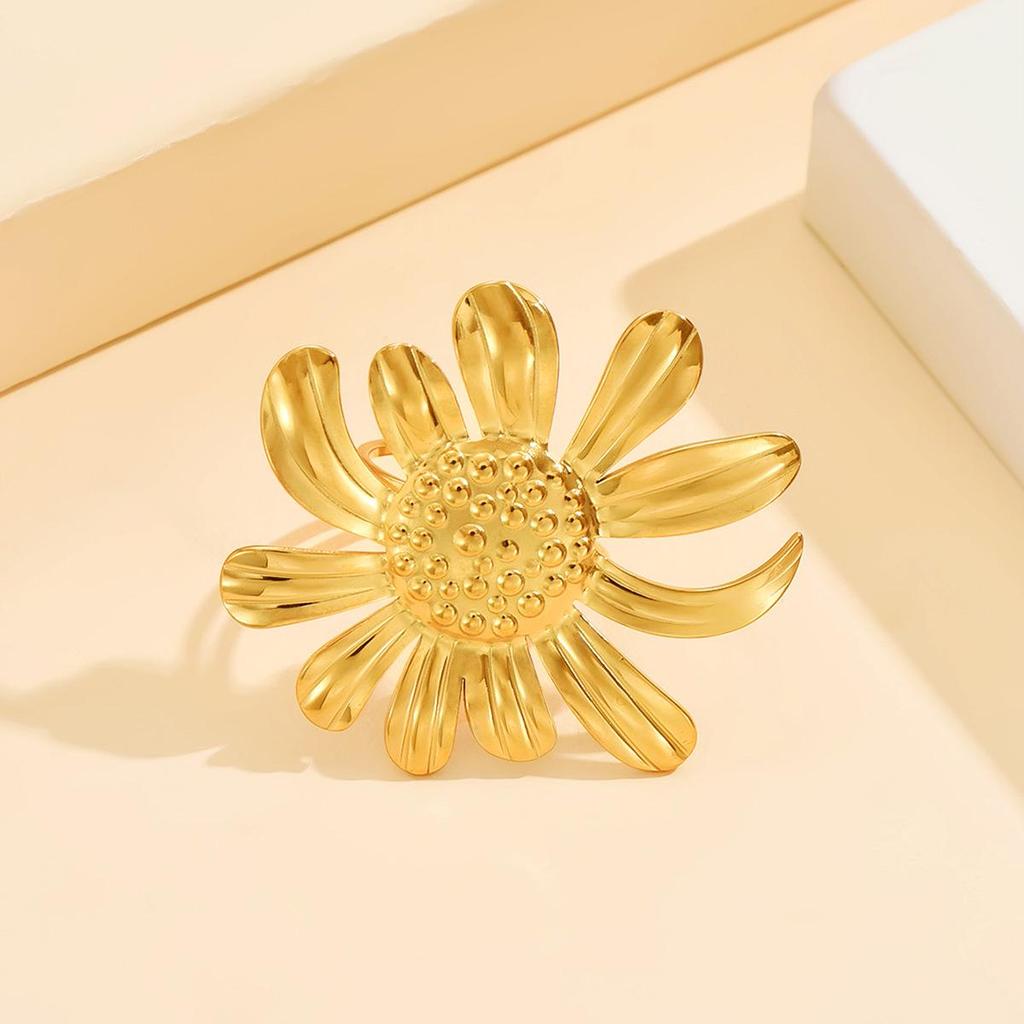 Stainless Steel Daisy and Sunflower Open Ring - Cute Vacation Style