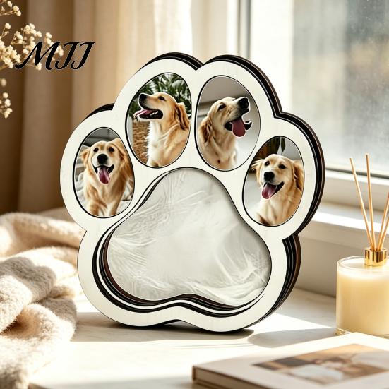 Pet Keepsake Memorial Frame Wooden Paw?Shaped Picture Frame, Photo with Fur Cat Remembrance Storage Compartment, Loss Tabletop Ornament for Dog Box