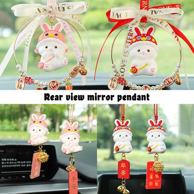 1 pz Ciondolo Portafortuna Creativo Coniglio per Auto Amuleto Benedizione Specchietto Retrovisore Appeso Ornamento per Auto Decorazione Natale Capodanno Regalo Ragazze
