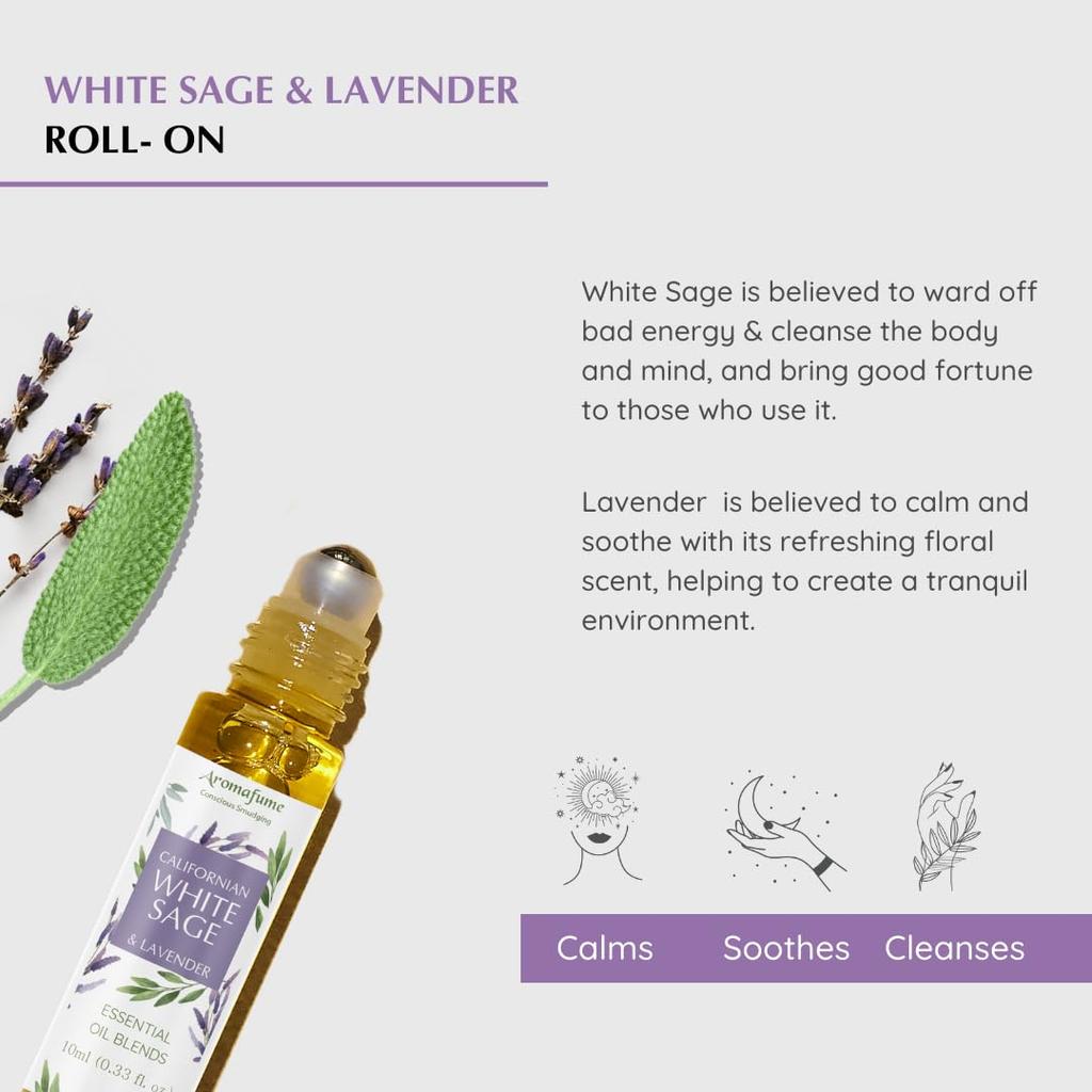 White Sage and Lavender Oil Roll-On Blend for Cleansing, Aromafume