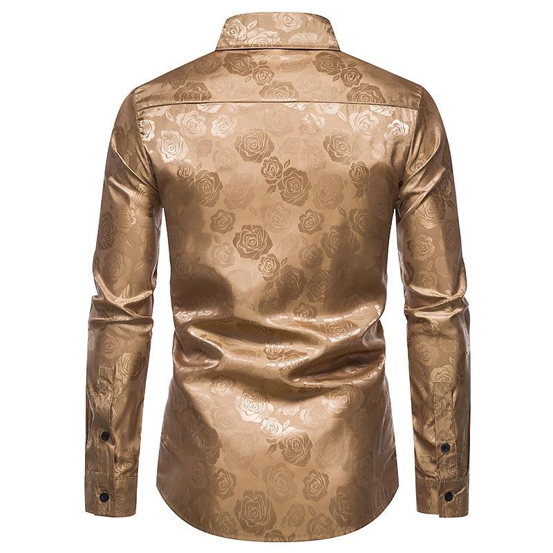 Heren S Lange Mouw Rozenprint Slim Fit Casual Shirt
