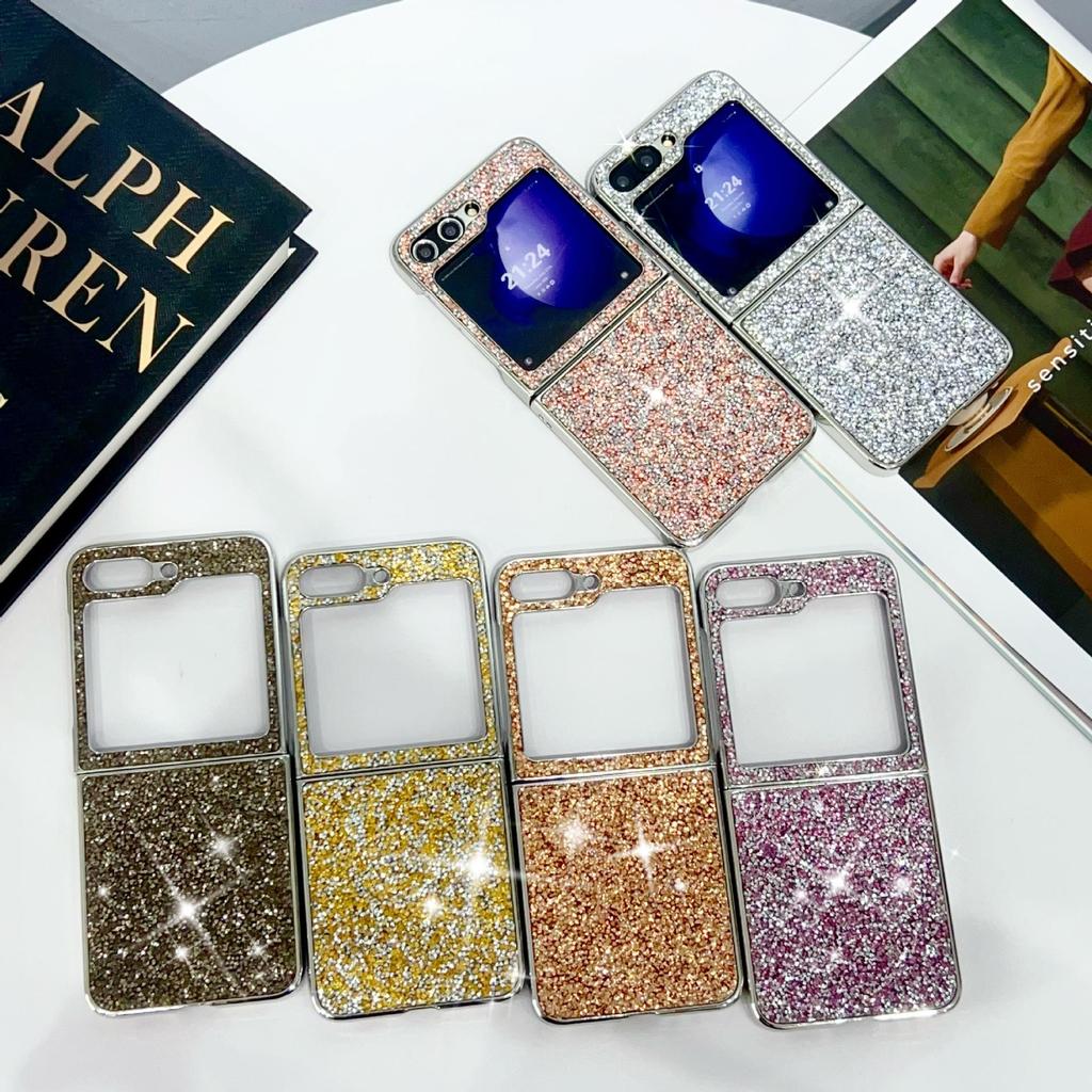 Ochranný kryt Samsung Z Flip6/5/4/3 s galvanicky pokoveným diamantovým zábleskem pro skládací displej telefonu s laserovou intarzií.