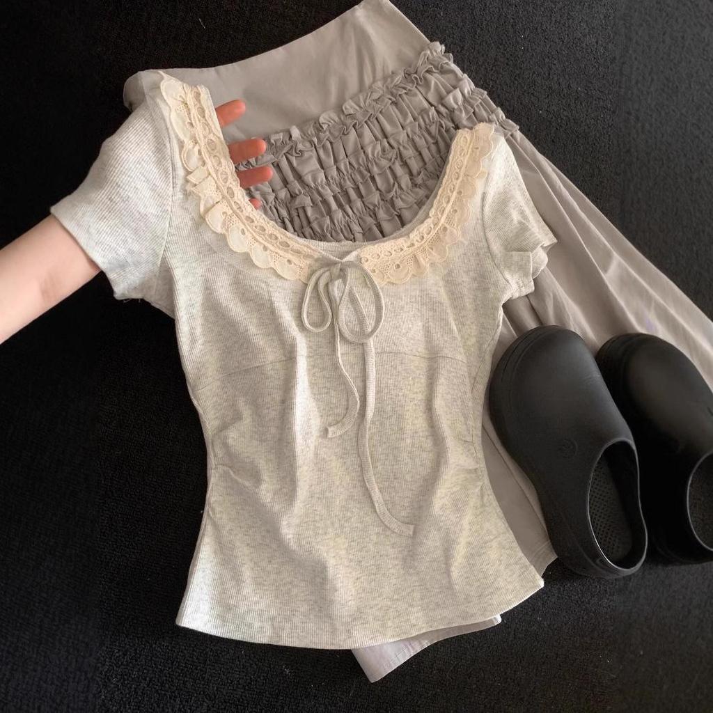 Women's Summer 2025 Lace-Trimmed Slim-Fit Short-Sleeve T-Shirt - Stunning, Beautiful, Unique