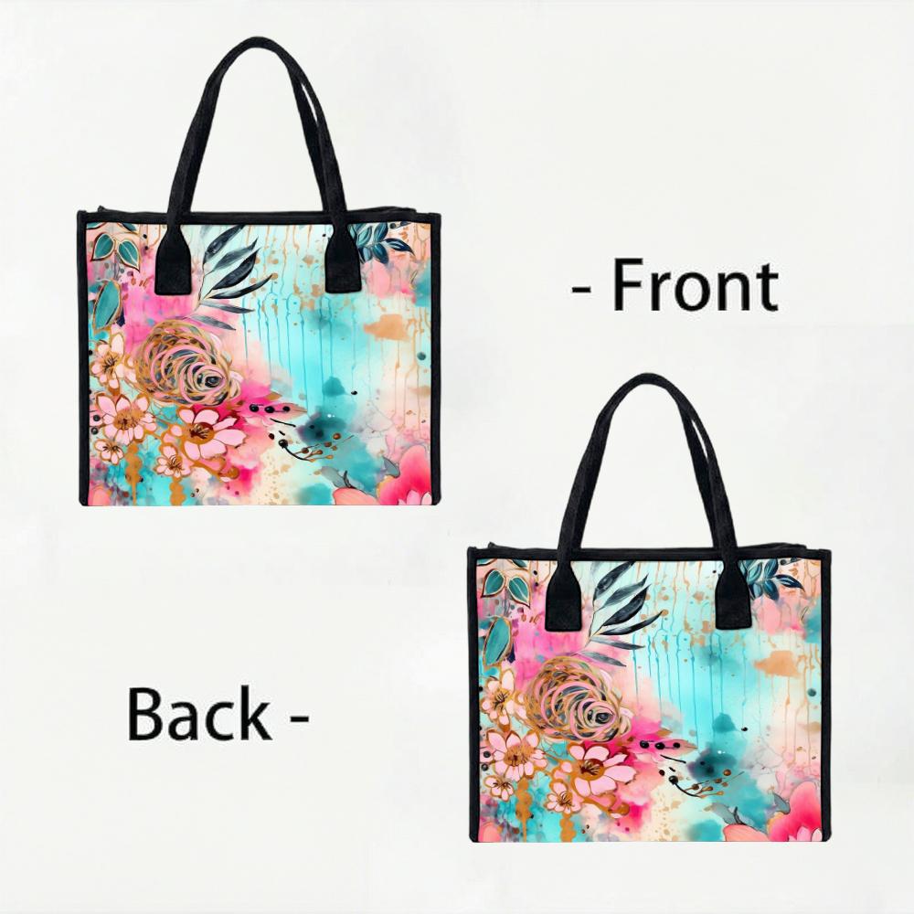 Boho Watercolor Floral Tote Bag Large Casual Fashion Handbag for Daily Use