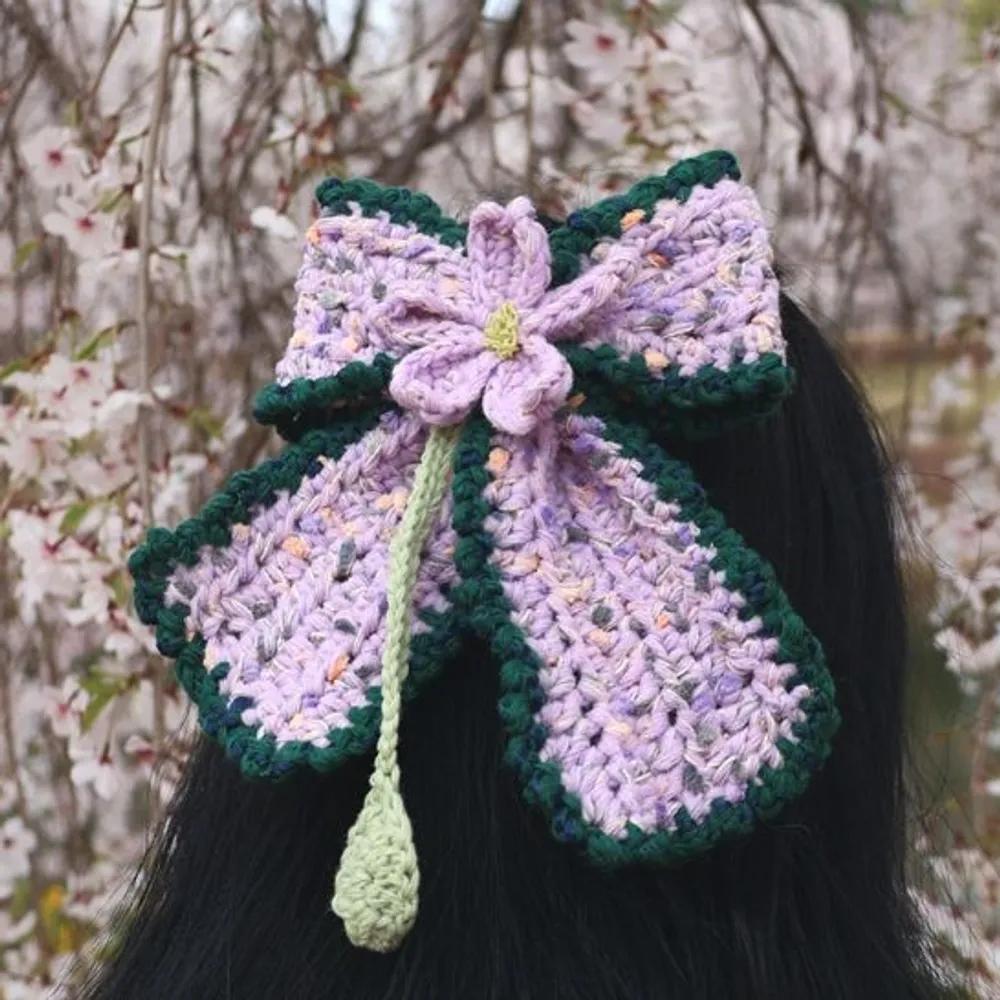 Cherry Blossom Edition Handmade Color Block Frill Big Ribbon Crochet Hairpin