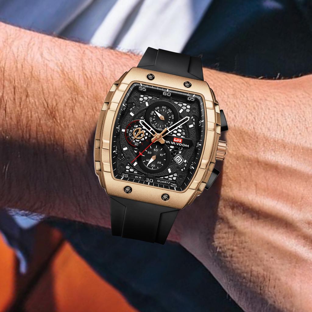 VA VA VOOM Silicone Waterproof Sport Men Watch   Personalized Rectangle Chronograph Watch Dial Casual Wrist Watch Man