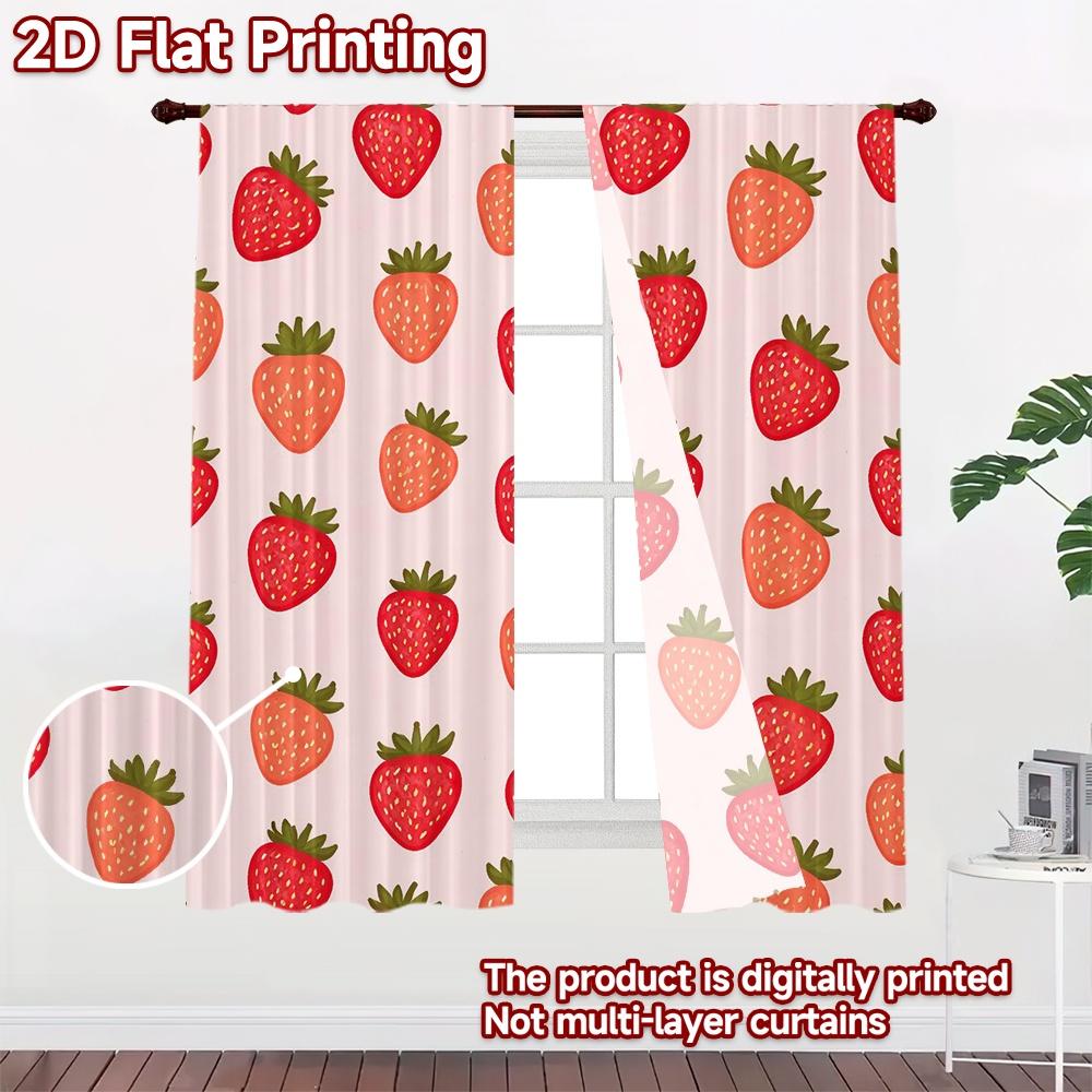 2D FLAT PRINTING 2pcs Curtains (Without Rod) Red Strawberry Illustrations Contemporary Modern Curtains Yarn Curtains Outdoor