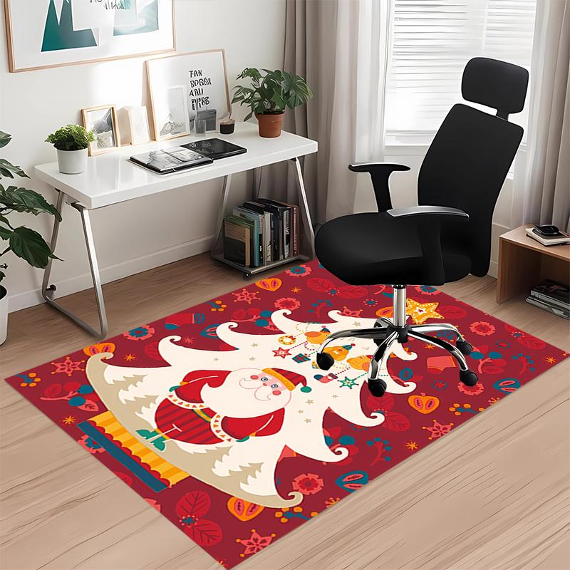 Christmas Santa Claus Printed Carpet, for Office Chair Living Room Bedroom Kitchen Room Decor Gifts.