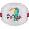 [R0646] - Assiette bébé mélamine 'Saperlipopette' rose vert (toucan) - 16. 5x13. 5x4. 2 cm