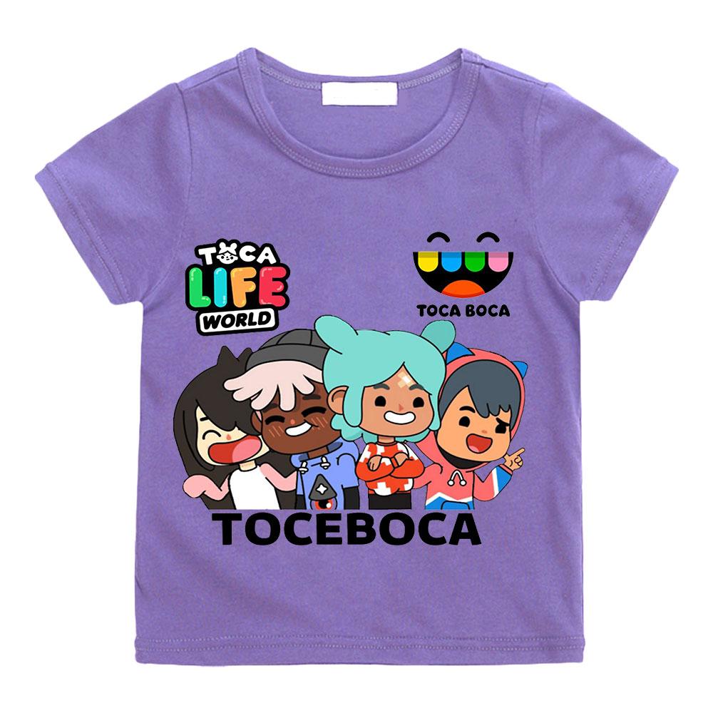 T-shirt Streetwear con Stampa Cartoon Toca Boca World 100% Cotone Cartoon Manga Manica Corta Ragazzi Ragazze Girocollo Magliette per Bambini Estate