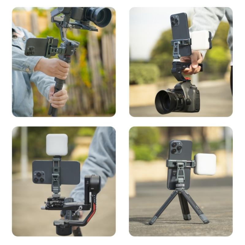 Smartphone Tripod Mount Clip Rotate Cellphone Mount Adapter for Phone Live Streaming Aluminum Phone Clip Holder