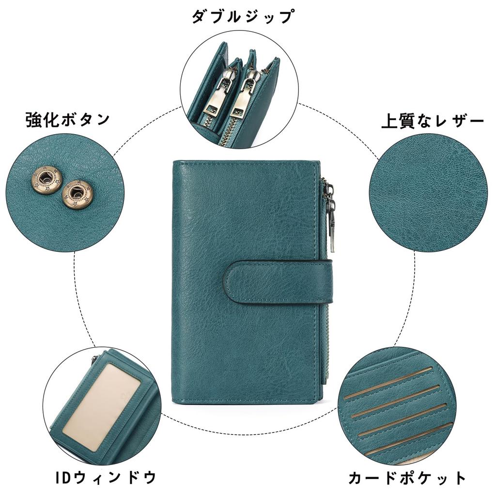 RNIEGA Bifold Wallet, Genuine Leather, Lightweight, Large Capacity, Folding Wallet, Women's Wallet, Skimming Protection, Coin Purse, Card Case,