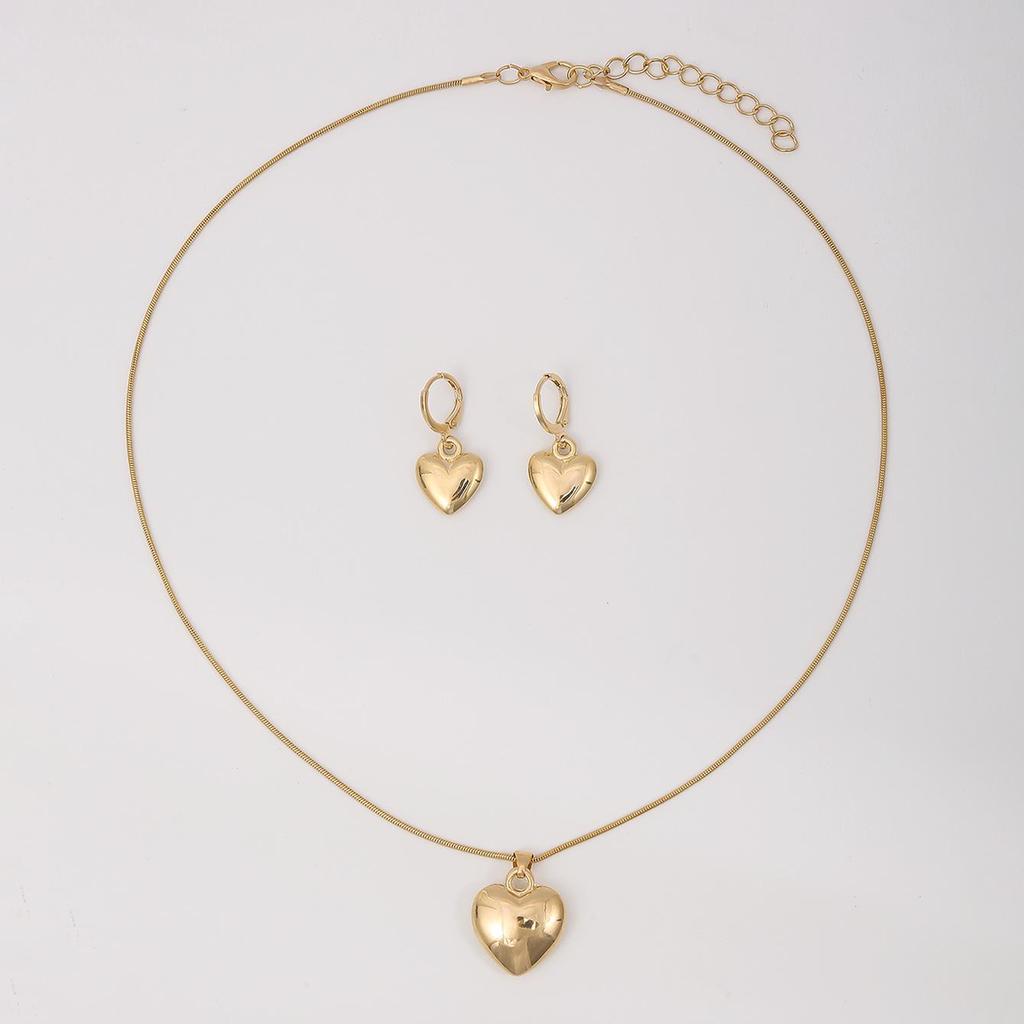 European-American Chic Peach Heart Necklace & Earring Set - Versatile Light Luxury Jewelry