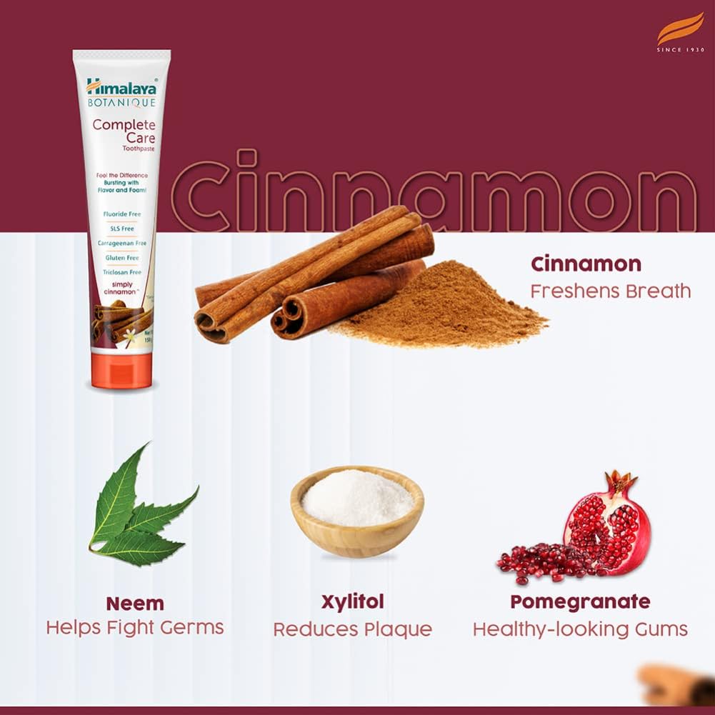 Himalaya Botanique Simply Cinnamon Toothpaste For Plaque Control & Fresh Breath With Neem & Pomegranate 150G