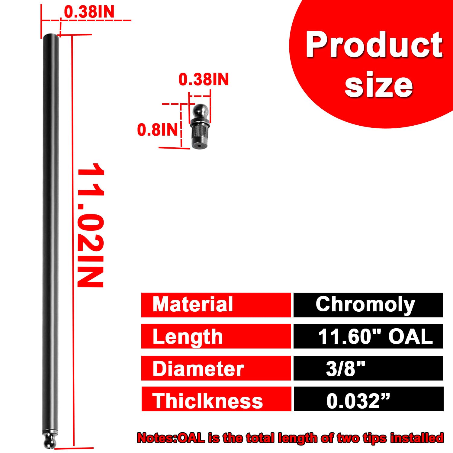 

Push Rods Fit for Air-Cooled Vw Engines, 3/8 11.60 Long Cut to Length (Pack of 8)