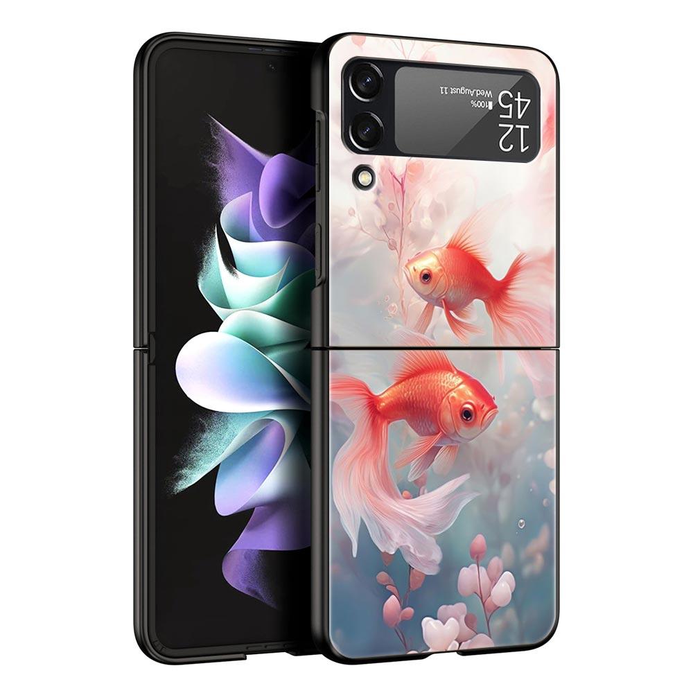 Goldfish Swimming Hard PC Phone Case For Samsung Galaxy Z Flip 7 6 5 4 Black Cover For Galaxy Z Flip 3 Foldable Shell Fundas Bag