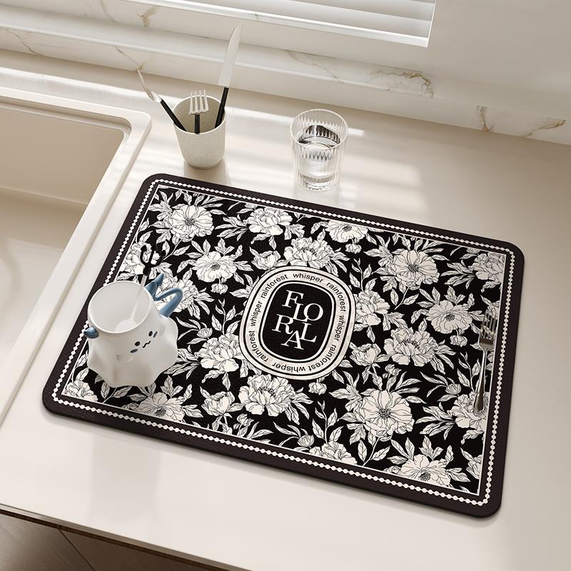 

Коврик для сушки посуды с цветочным принтом, суперабсорбирующий коврик для сушки кофе, коврик для сушки посуды, быстросохнущий коврик для кухонной посуды 30x40cm