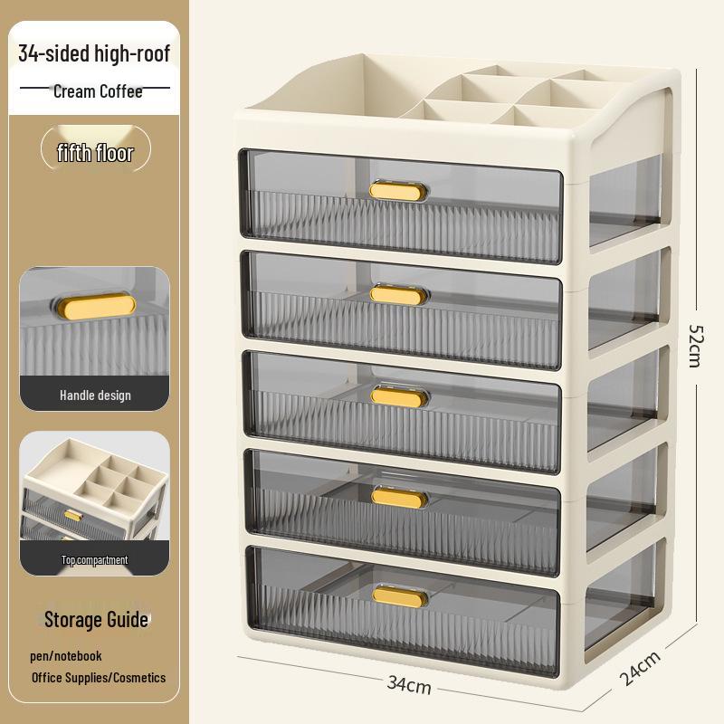 Multi-layer Desktop Organizer: Drawer-Type Storage Box for Office Supplies, Stationery, and Cosmetics