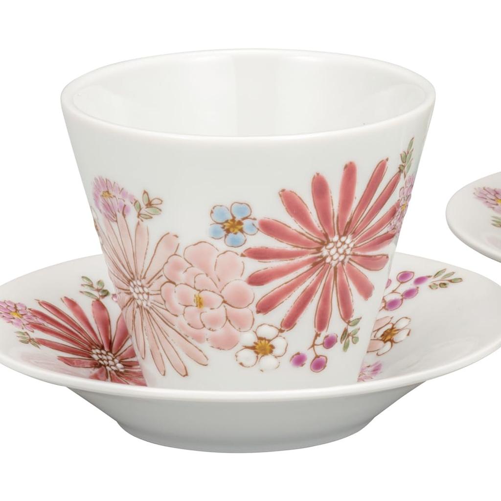 Kutani Ware Iwataya Pair Free Color Play Cup/Flower K8-1083