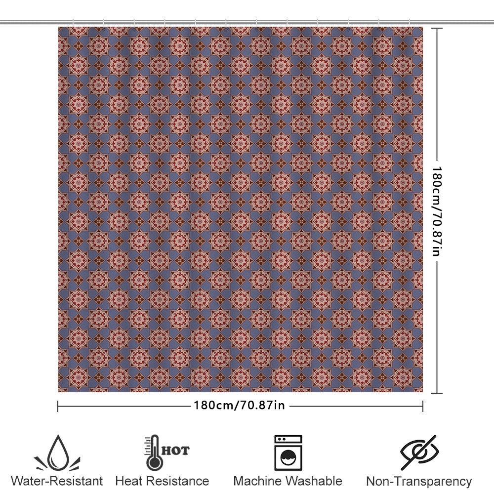 Modern Style Blue And Red Geometric Shower Curtain Waterproof Fabric Bathroom Decor Home Decor